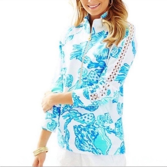 Lilly Pulitzer Barefoot Princess Crochet Detail Skipper Popover Womens Medium - Picture 1 of 9